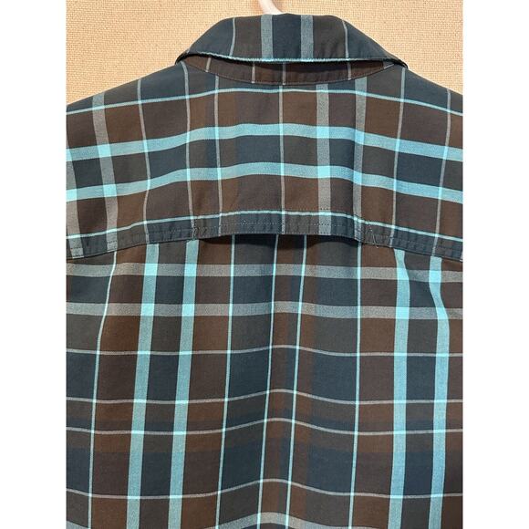 Wrangler Shirt Mens L Button Up Long Sleeve Regular Fit Blue/Brown Back Vented - Picture 7 of 11